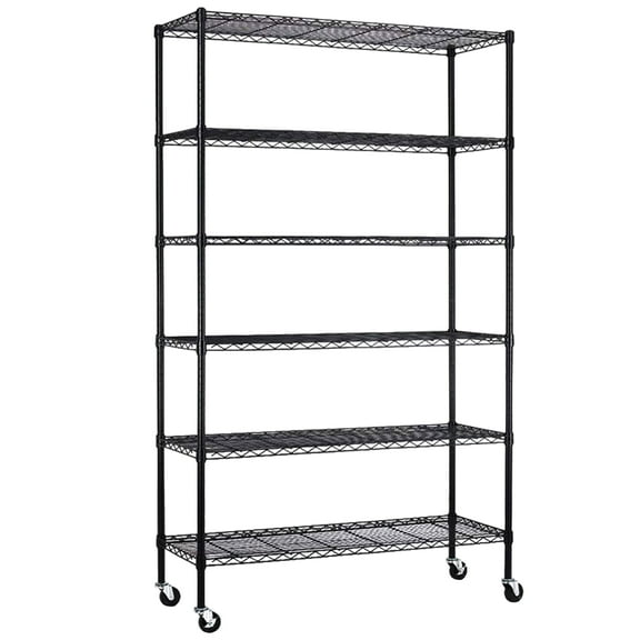 6-Tier Storage Shelves 48" x 18" x 82" Heavy Duty Metal Shelving Unit 2100Lb Capacity Adjustable Storage Racks with Wheels for Basement Commercial, Black