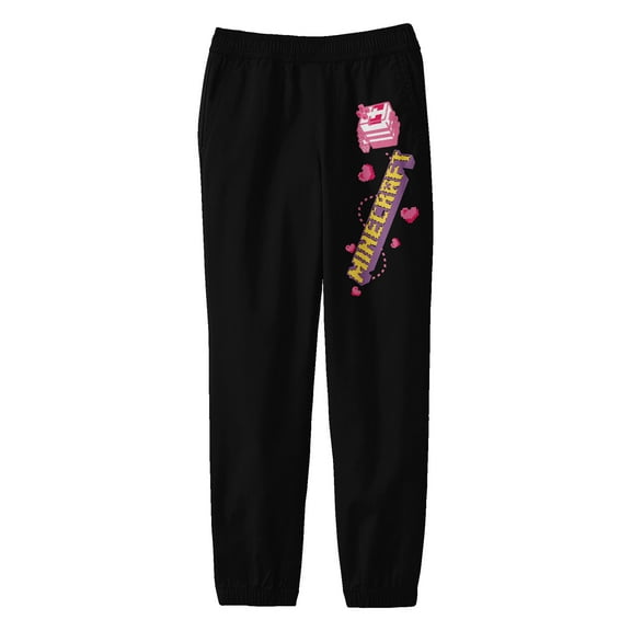 Minecraft Block Butterfly Flying Over Logo Youth Black Graphic Sweatpants-Medium