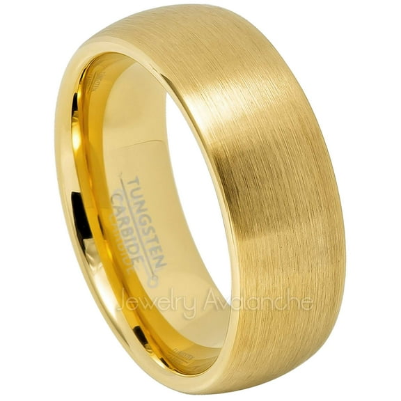 Jewelry Avalanche Mens Gold Dome Tungsten Wedding Ring, Comfort Fit, Brushed Anniversary Ring for Him 8mm