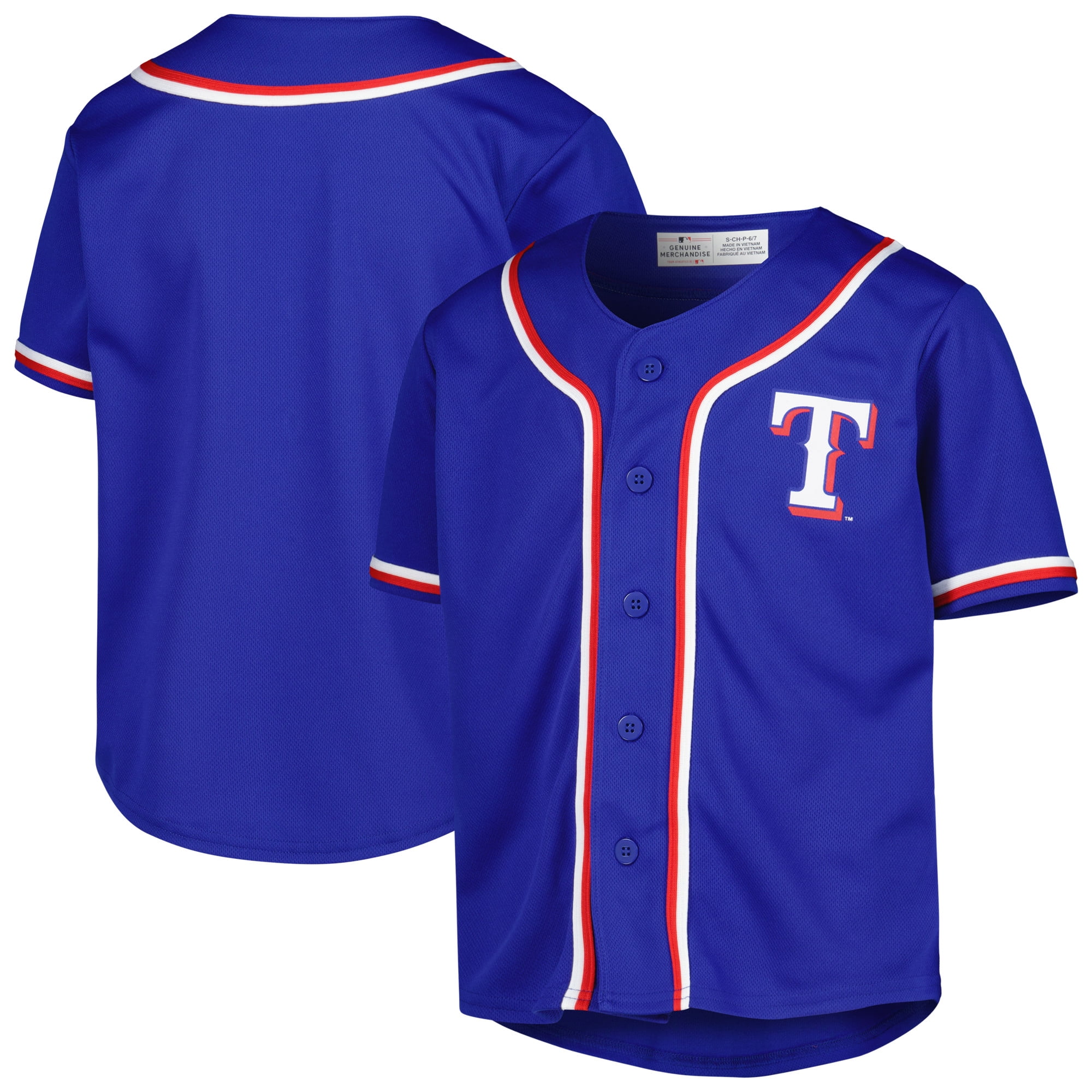 Youth Royal Texas Rangers FullButton Replica Jersey