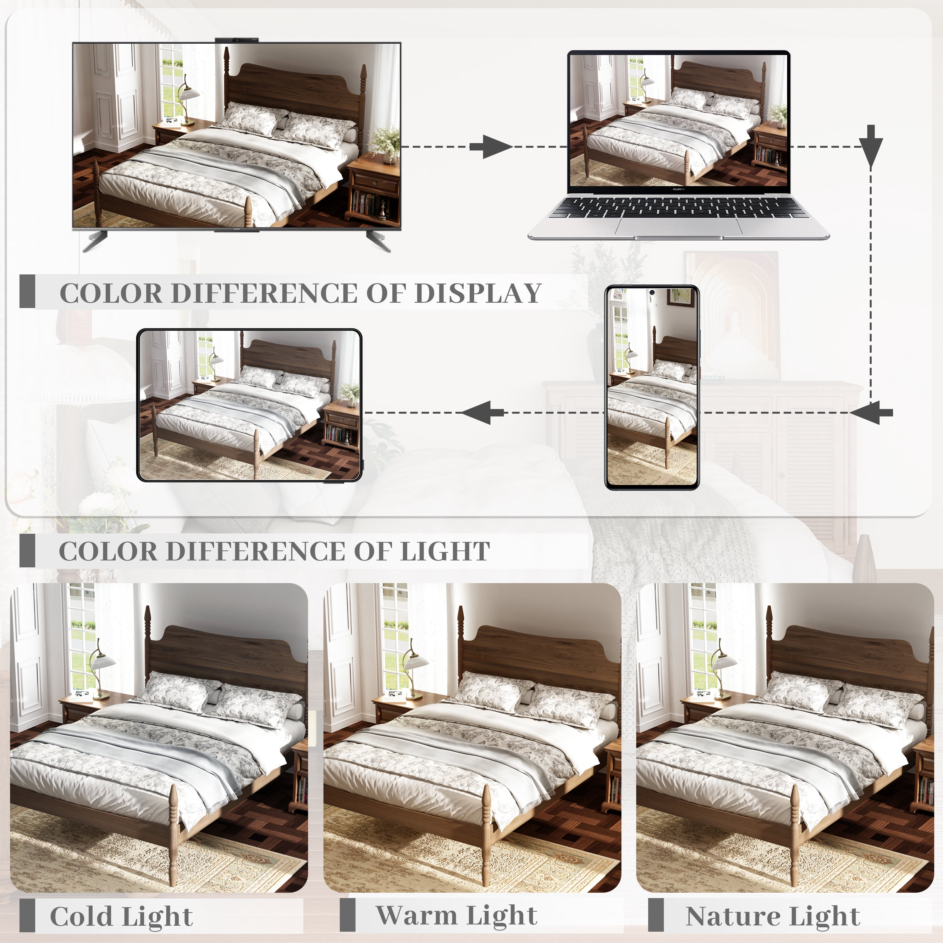 Queen Size Platform Bed Frame,Spindle 4-Poster Bed with Curved Tall Headboard, No Box Spring Needed, Walnut Finish, 800 lbs Capacity