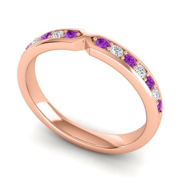 Diamond-Capitals Round Brilliant Cut 0.30 Carat Natural Diamond Amethyst Gemstone Eternity Band for Anniversary Solid 18K Rose Gold Size 7