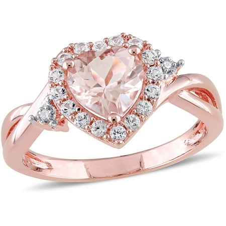 1-2/5 Carat T.G.W. Morganite and Created White Sapphire with Diamond-Accent Rose Rhodium-Plated Sterling Silver Infinity Heart Design Engagement