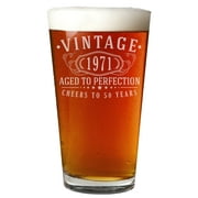 Vintage 1971 Etched 16oz Pint Beer Soda Glass - 50th Birthday Aged to Perfection - 50 years old gifts
