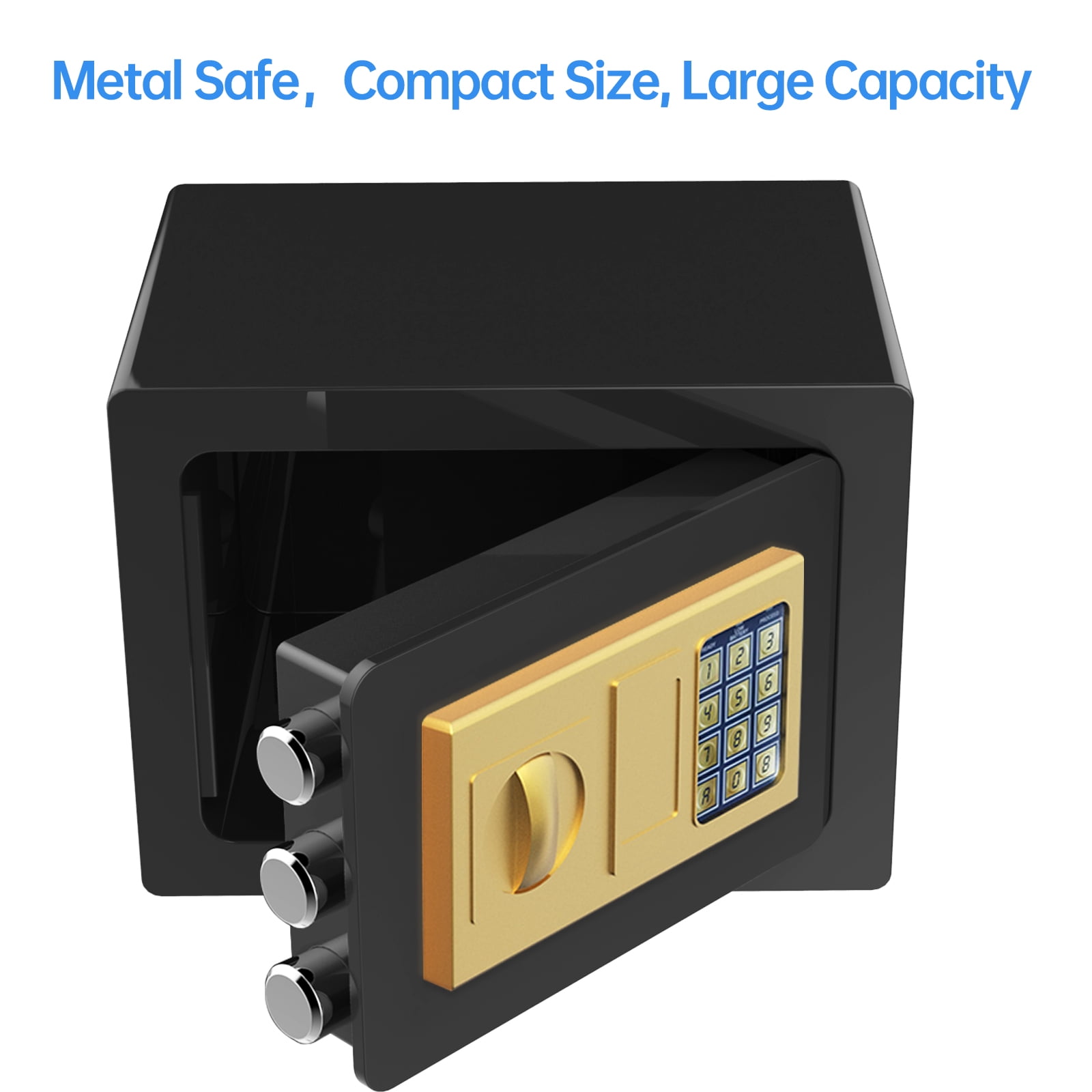 RIFLEWELL 0.8 Cub Safe Box - Small Home Safe for Money Jewelry Documents, Security Safe Box, Solid Steel Lock Box with Digital Electronic Security Keypad for Home Office Hotel (Black Gold)