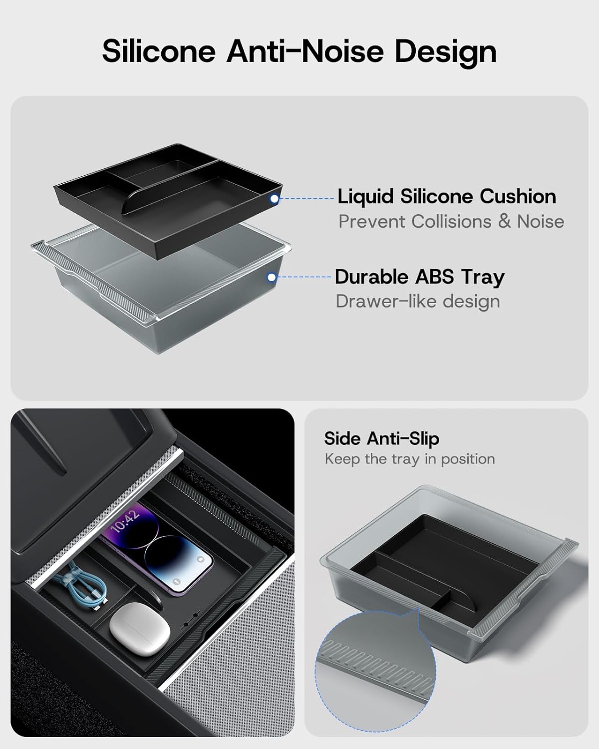 2025 Upgrade center console storage box Tesla Model 3 highland accessories hidden tray [double space, durable material, easy to clean] storage box