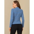 thumbnail image 4 of Blazer a rayas con cierre de botón y bolsillo con solapa con muesca para mujer Azul Blanco S, 4 of 5