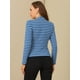 thumbnail image 4 of Blazer a rayas con cierre de botón y bolsillo con solapa con muesca para mujer Azul Blanco S, 4 of 5