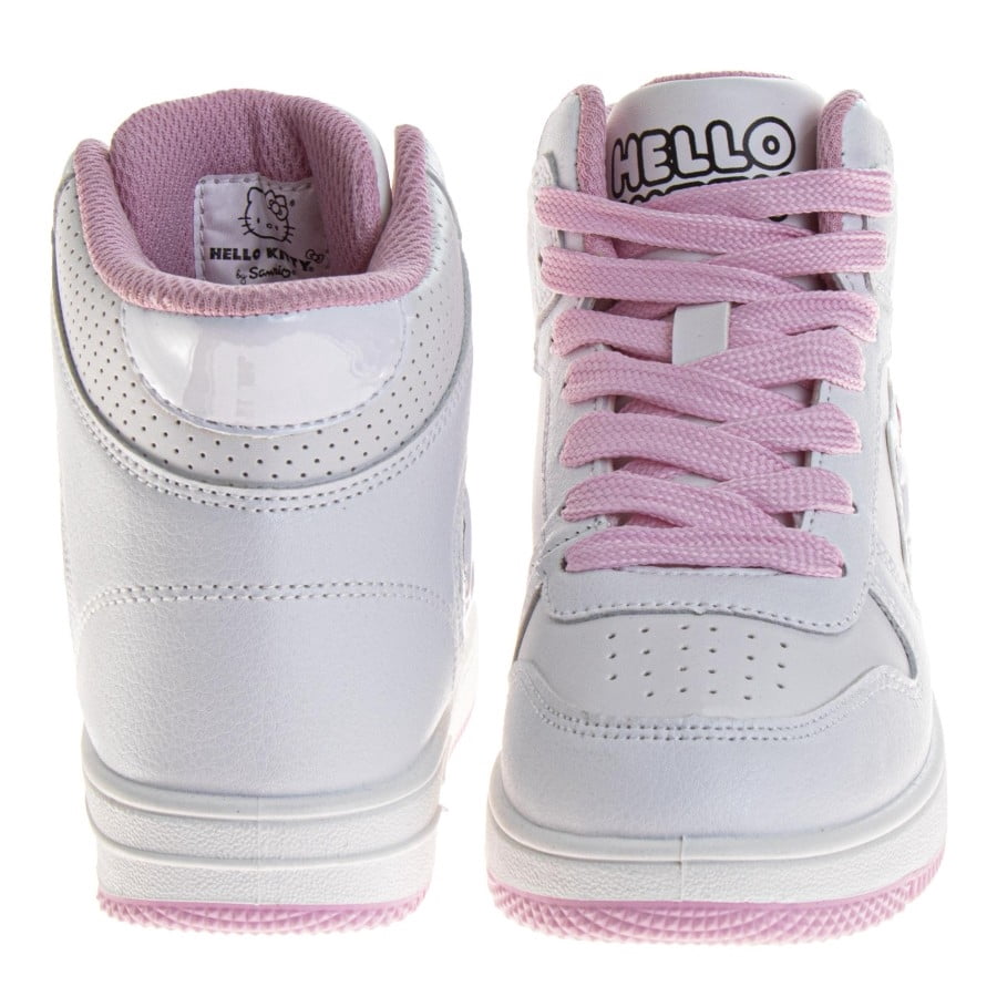 Hello Kitty Girls High Top Sneakers Lace Up (Big Kid), White Pink, Size: 13