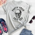 thumbnail image 2 of Party Your Face Off Shirt, Unisex Women's Men's Shirt, Funny Horror Shirt, Skull Shirt, Skeleton Shirt, Heather Ash, X-Small, 2 of 6