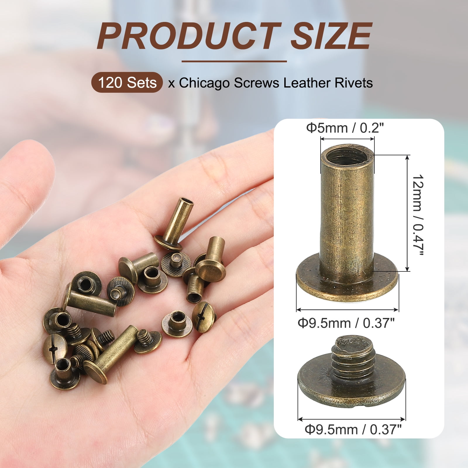Uxcell 13.5mm Chicago Screws Leather Rivets, 120 Set Leather Rivets Nail Stud Screws Bolt Assorted Kit for DIY Leather Craft Bookbinding Decorate Repair Belt Bag Clothing, Gunmetal
