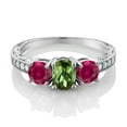 thumbnail image 2 of Gem Stone King 2.82 Ct Oval Green Tourmaline Red Created Ruby 925 Sterling Silver Moissanite Ring (Size 6), 2 of 4