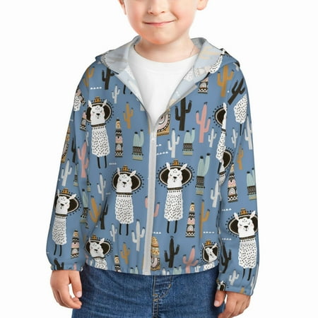 

Sun Hoodie for Kids Llamas And Cactus Long Sleeve Swim Fishing Shirts Sun Protection Zip Up Jacket Clothing Athletic Hoodie