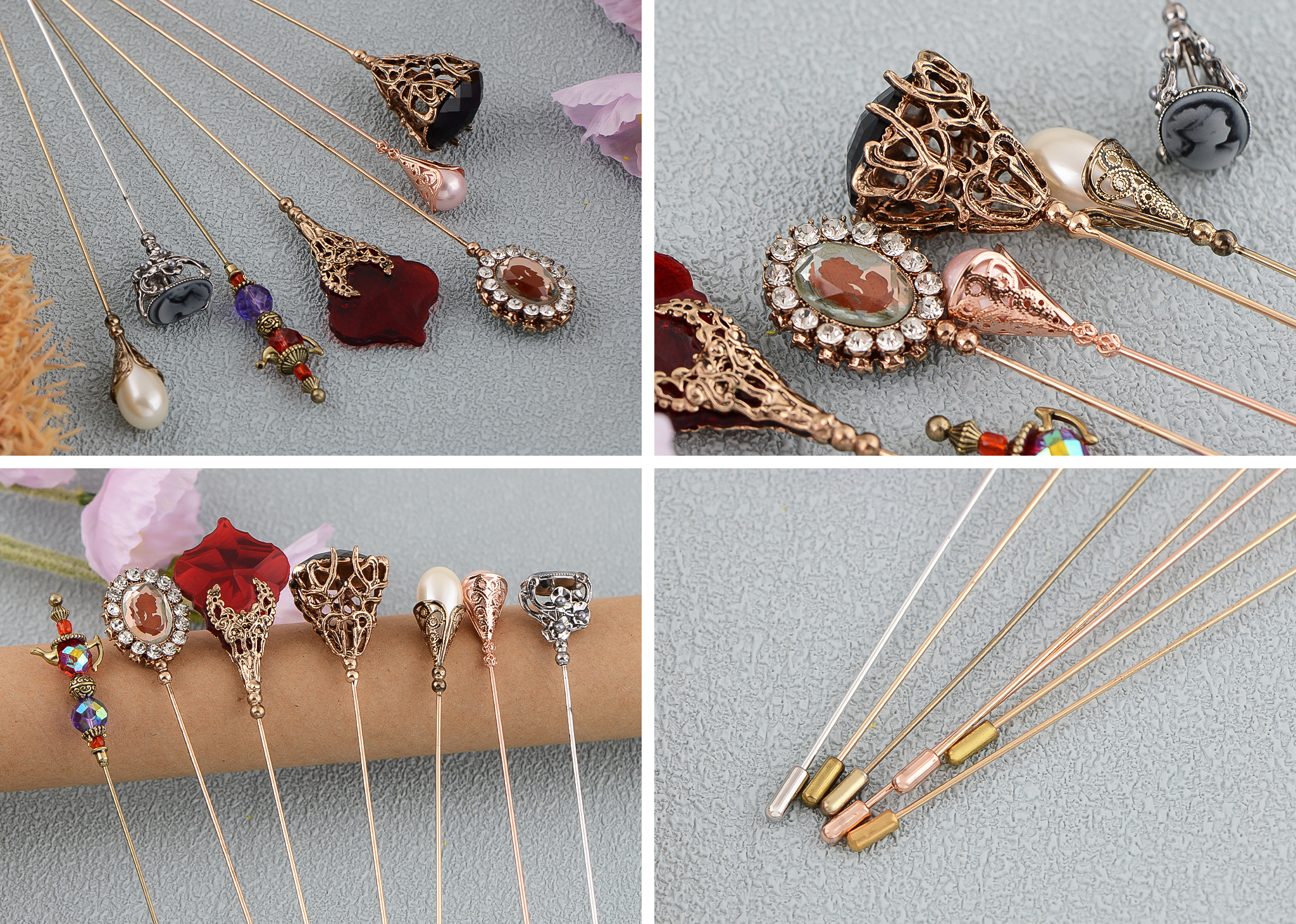 7Pcs Hat Pin Classic Vintage Long Needle Safety Pins Brooches Suit Tie Hat Scarf Set Jewelry Accessories