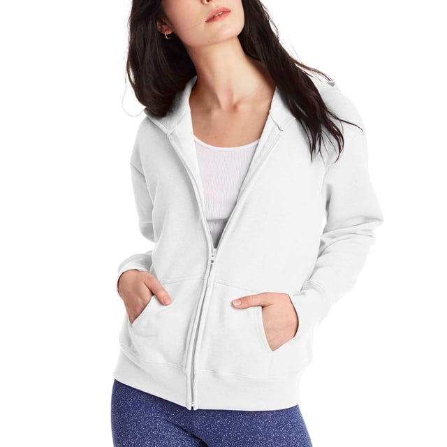 Sudadera con capucha y cierre completo Ecosmart para mujer Hanes, blanca, talla M
