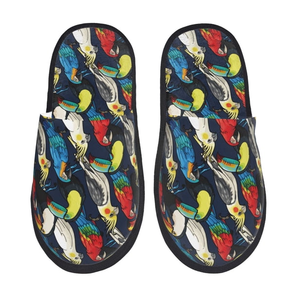 Fotbe Parrot Pantuflas Peludas para Mujer con Estampado, Zapatillas de Peluche, Zapatos de Invierno para Casa, Uso Interior y Exterior-Large