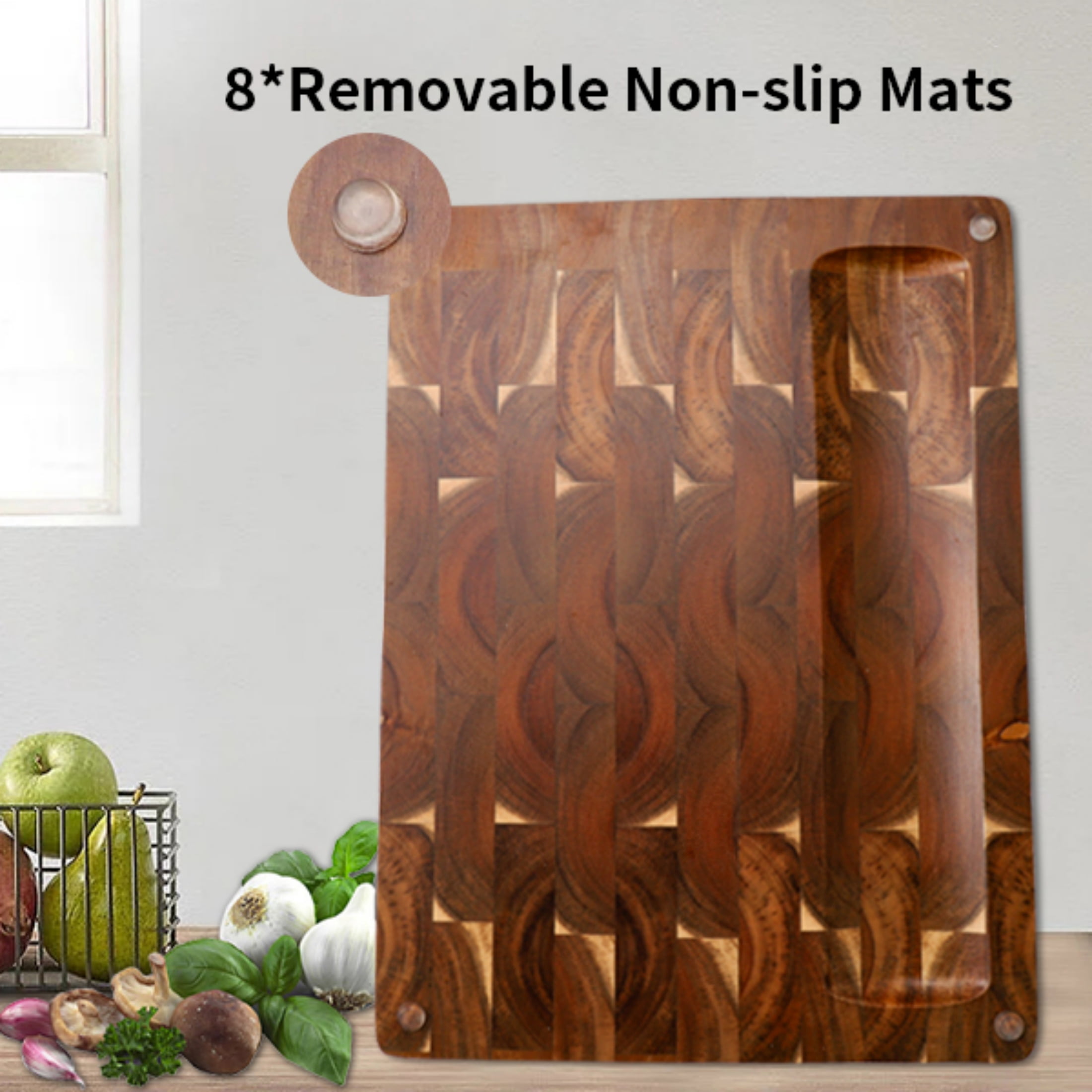 TJ POP End Grain Cutting Board 15"x11"x1.2'', Premium Acacia Wood Cutting Board with Juice Groove, TJ POP Medium Chopping Board for Kitchen, Butcher Block, 1.2" Thick
