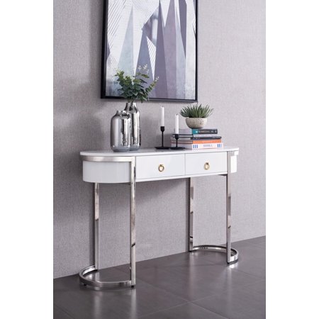 Glossy White & Silver Hallway Console Table 131 ESF Contemporary Made in Italy