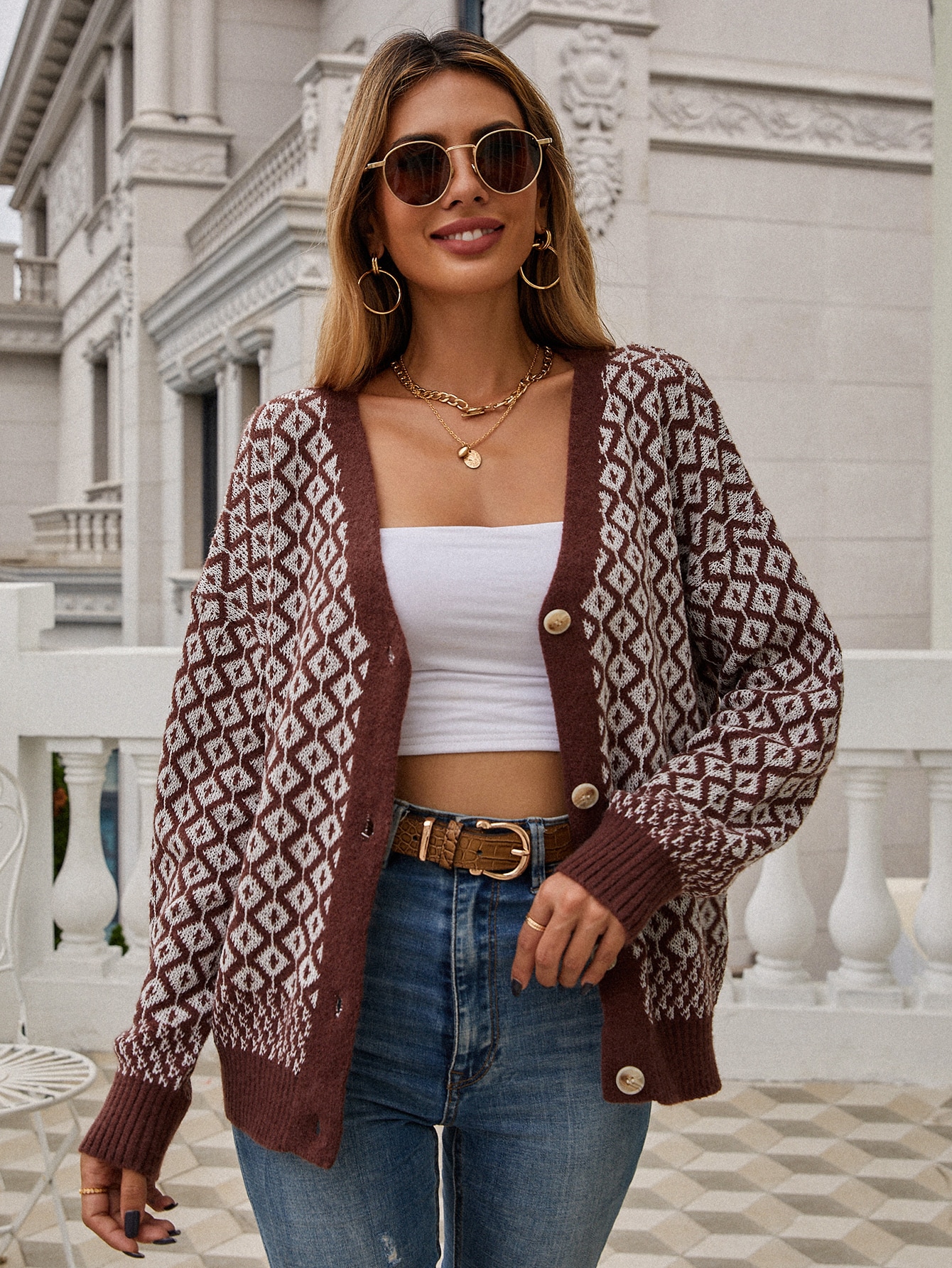 Women's Geo Pattern Drop Shoulder 