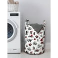 thumbnail image 3 of East Laundry Bag, Japanese Architecture Towers Palaces Houses Sketchy Silhouettes Dragon, Basket with Handles Drawstring Closure for Laundromats, 13" x 19", Dark Coral Black White, by Ambesonne, 3 of 4