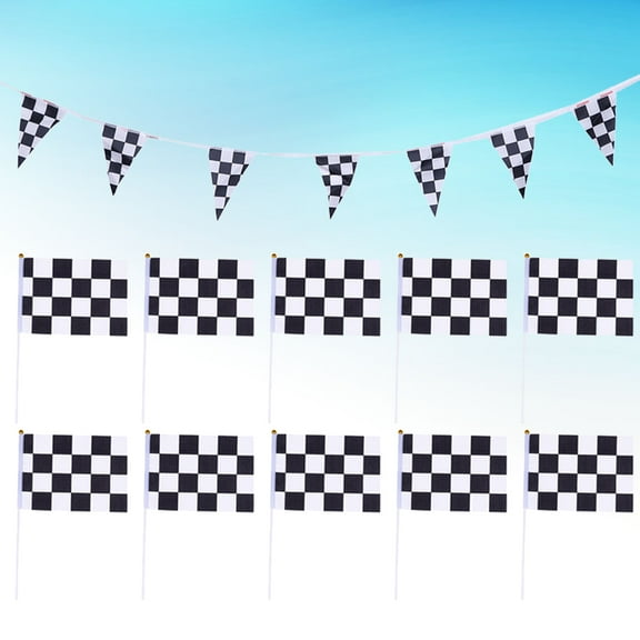 MUSEYA 16pcs Racing Theme Party Supplies Black White Flags for Car Racing Event