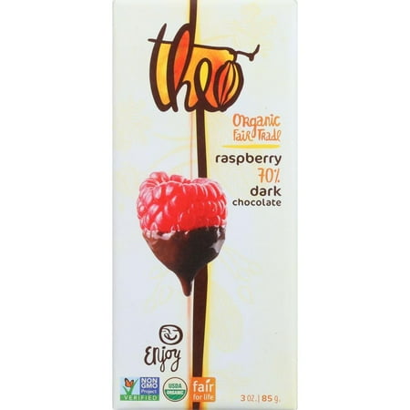 Theo Chocolate Dark Chocolate With Raspberry Chocolate Bar  3 Oz (Pack Of 12)