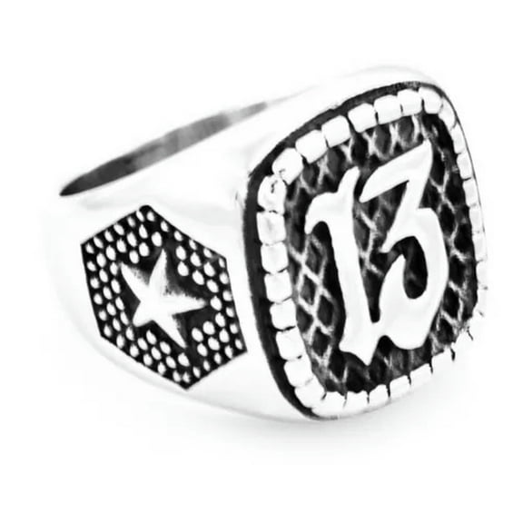 K-KED Lucky Star Number 13 Ring Men's Biker Stainless Steel Thirteen Ring Gothic Punk-9