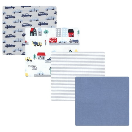 Luvable Friends Hudson Baby Flannel Receiving Blankets 4pk, City Blue