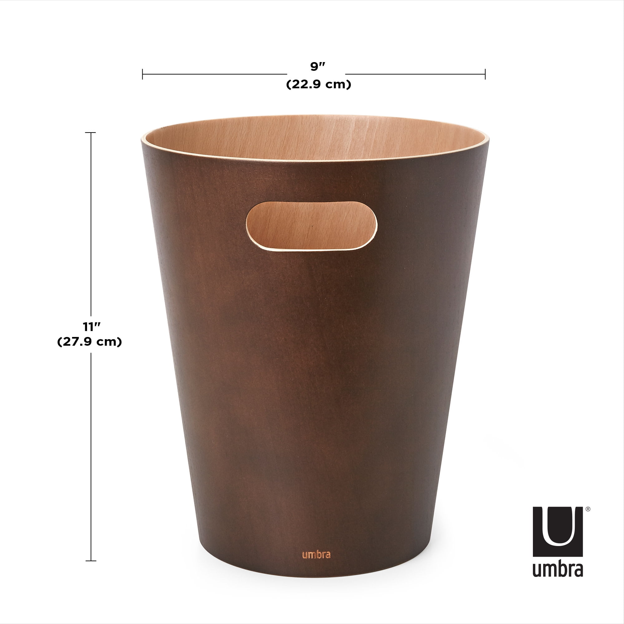 Umbra 2 gal Woodrow Wood Open Top Bathroom, Bedroom, Office Trash Can, Espresso
