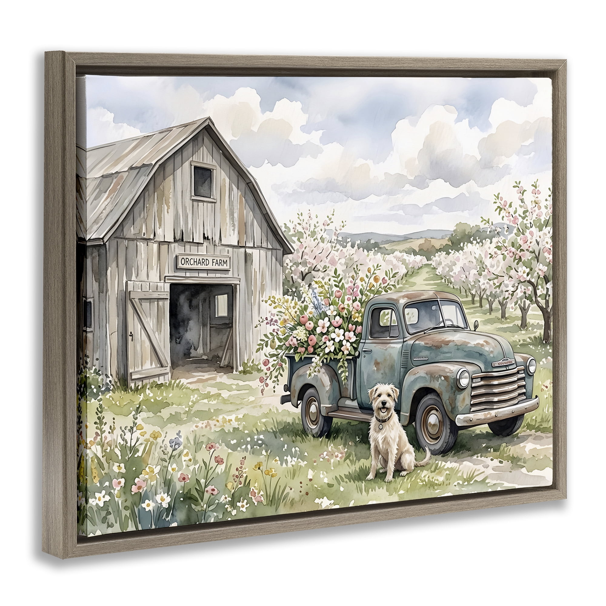 Stupell Industries Spring Orchard and Truck Brown Framed Floater Canvas Wall Art, design by Tabz Jones