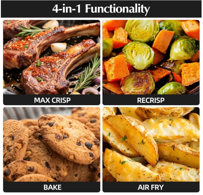 Arecovas 4-in-1 Portable Glass Air Fryer, 140–400°F Precise Heat, Max Crisp Technology, 4.2QT & 1.6QT Dual Capacity, Freezer & Dishwasher Safe, Bake, Recrisp, Air Fry