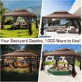 thumbnail image 3 of COBIZI 10' x 13' Pop Up Gazebo, Screened Patio Gazebo, Outdoor Steel Double Roof Canopy Tent, Metal Frame Canopy with Mosquito Netting, Sunshade for Garden, Lawns, Brown, 3 of 17