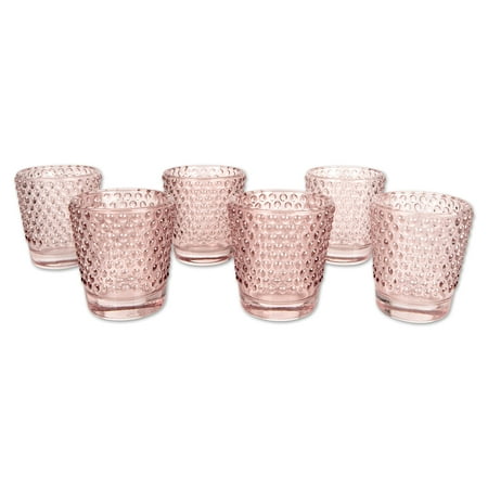 - Koyal Wholesale Blush Pink Hobnail Glass Candle Holders, 6 Piece Pack, Boho Inspired Decor, Bridal Shower, Baby Shower