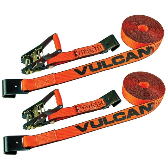 VULCAN Ratchet Strap - Flat Hooks - 2 inch x 30 foot - 2 Pack - PROSeries - 3300 Lbs SWL