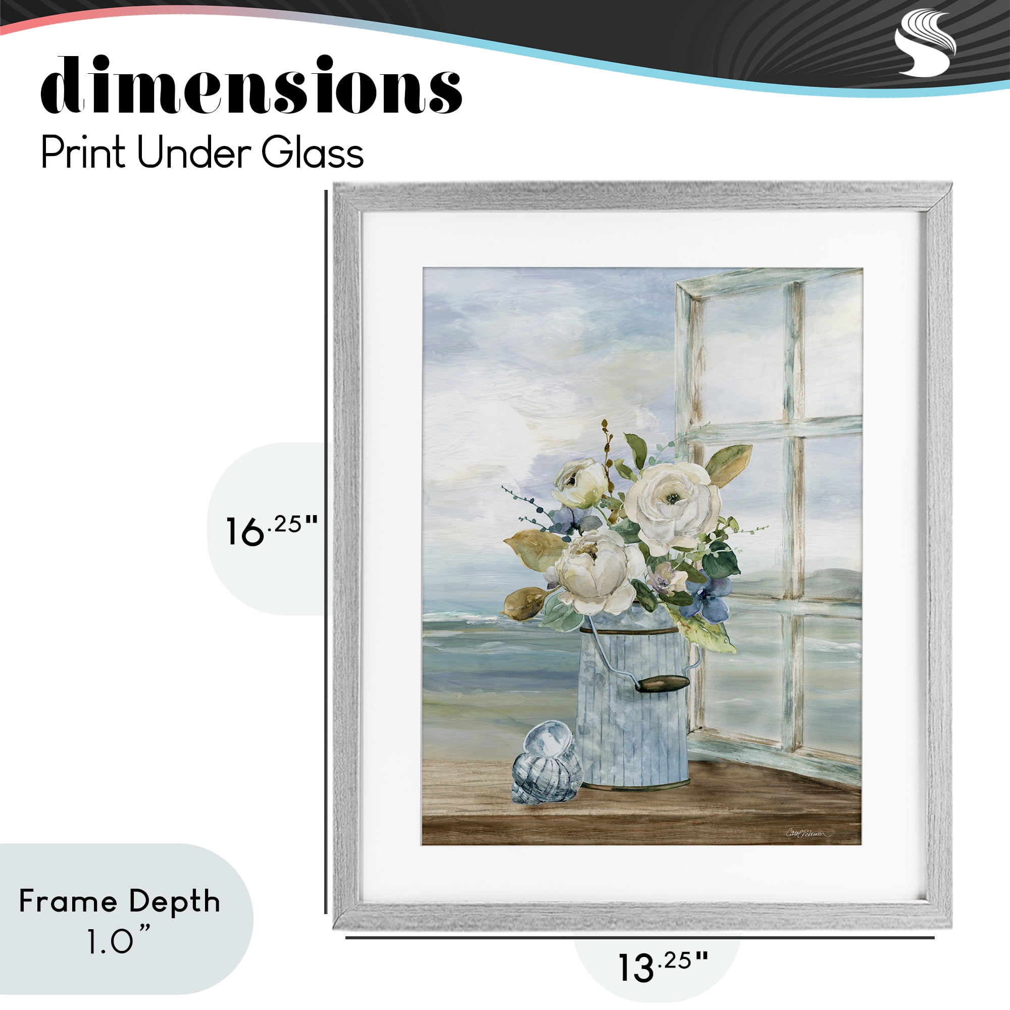 Stupell Industries Seaside Florals on Windowsill Gray Framed Print Under Glass, design by Carol Robinson