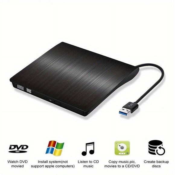 DEBGFS Portable External DVD Drive - CD & DVD Drives for Laptop Desktop PC Windows Linux Mac IOS - USB 3.0 Type-C Compatible CD/DVD Player with Fast Data Transfer and Plug-and-Play Functi,Black