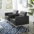 thumbnail image 2 of Tufted Armchair Accent Chair, Set of 2, Faux Leather, Silver Black, Modern Contemporary Urban Design, Living Lounge Room Hotel Lobby Hospitality, 2 of 4
