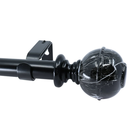 MERIVILLE 1" Diameter Telescoping Window Treatment Curtain Rod, 28" to 48", Black Rod with Palla Black Marble Finial