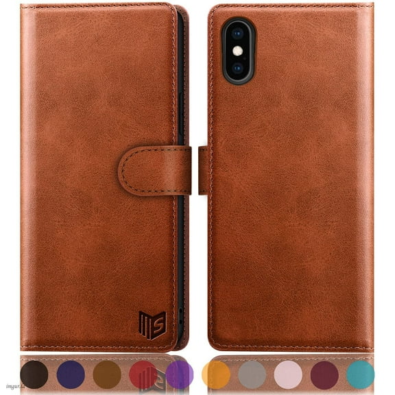 SUANPOT For iPhone XS Wallet Case with RFID Blocking Credit Card Holder,Light Brown