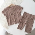 thumbnail image 2 of KPOPLK Toddler Kids Girls Clothes Short Sleeve Shirt Top Flare Blouse 2 Piece Outfits For Girls Cute Clothing Set Size 4-5 Years,Coffee, 2 of 7