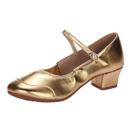 

Cathalem Women s Solid Color Buckle Two Point Sole Rubber Low Heel Thick Heel Dance Shoes Sandals Gold 41