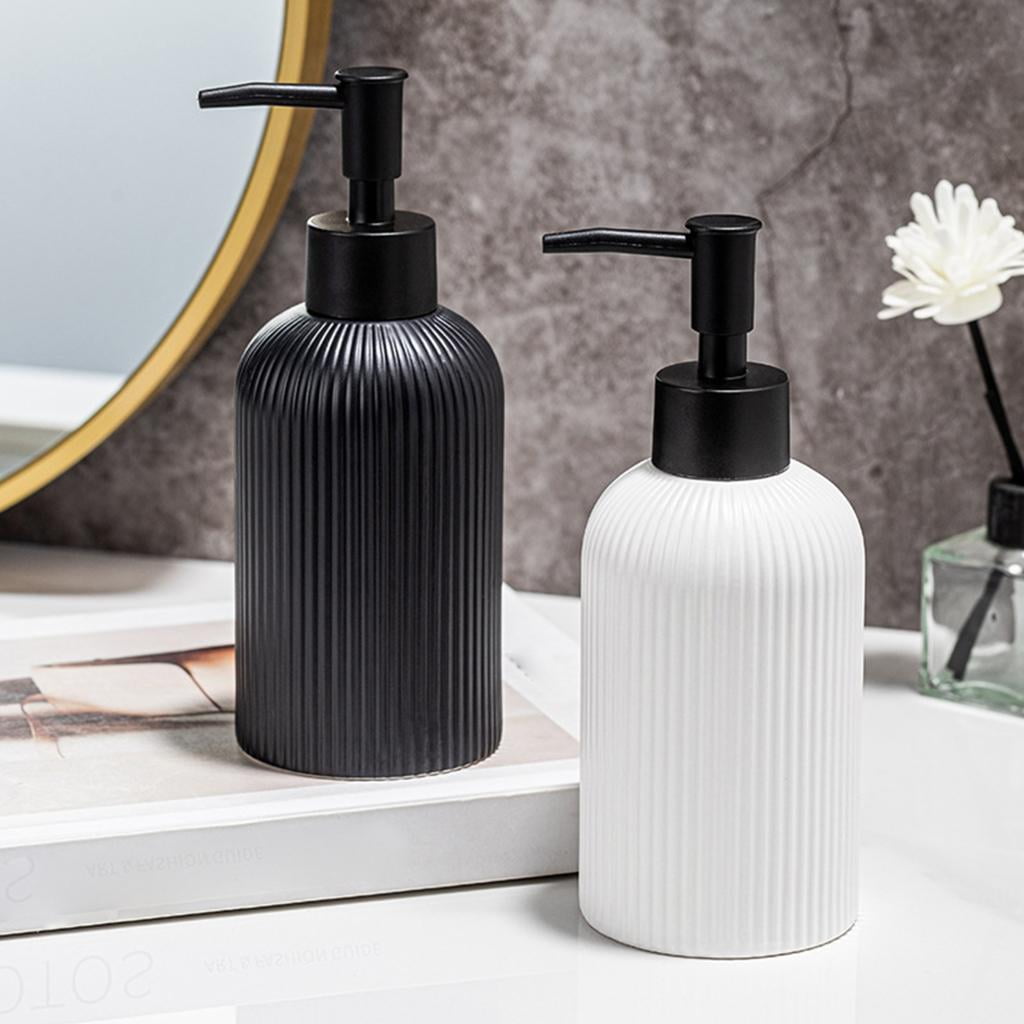 YIEMEEN Set of 3 Ceramic Soap Dispenser Set with Wood Storage Tray and Toothbrush Cup