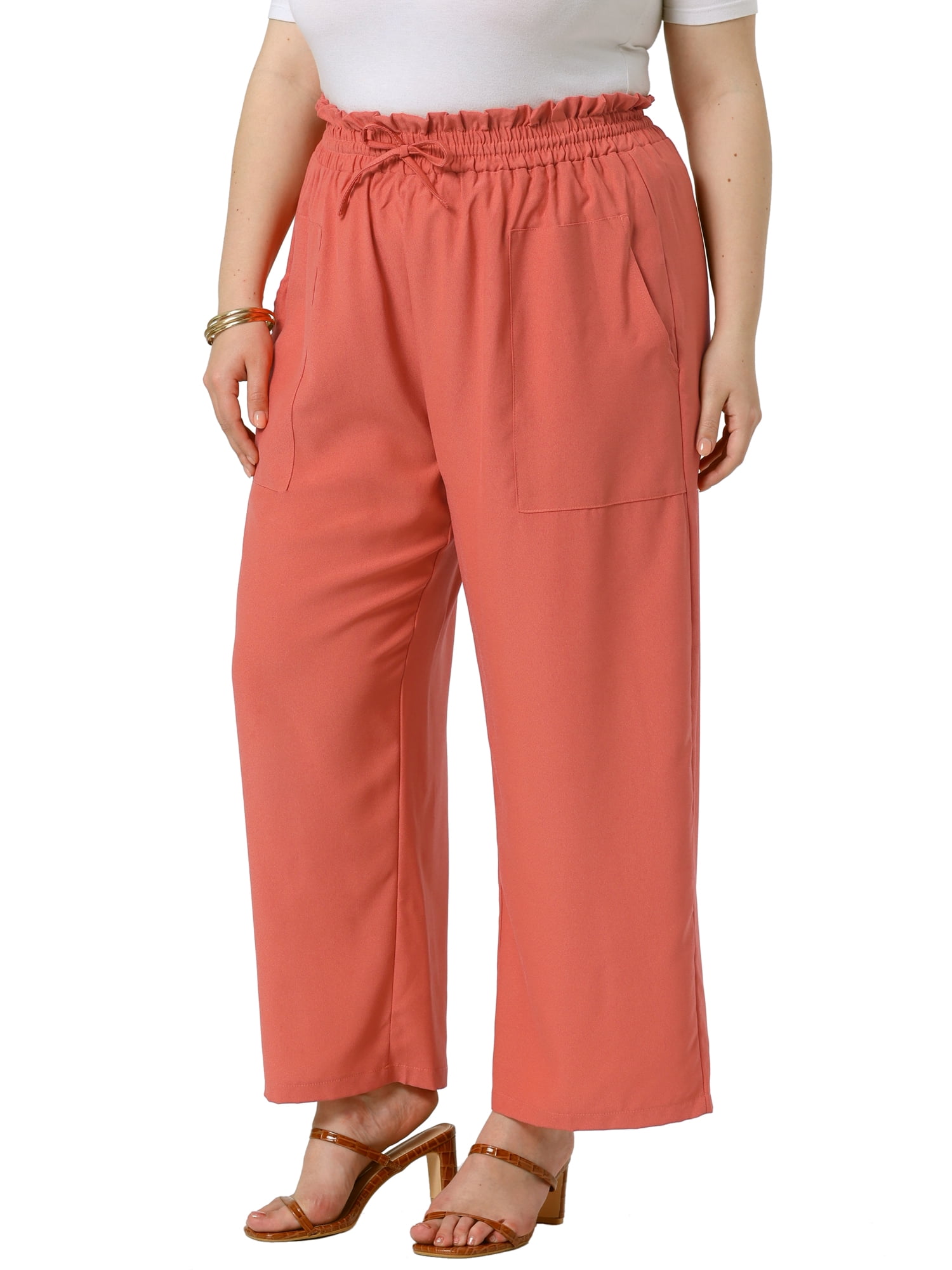 DARING DIVA Women's Plus Casual High Waisted Lounge Pants with Pockets 4X Brick Red