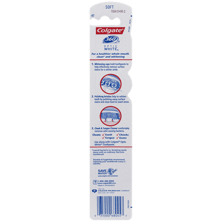 Colgate 360° Optic White Whitening Adult Toothbrush, Soft