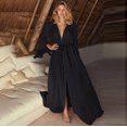 thumbnail image 1 of TEELYNN - Vestido playero blanco con mangas acampanadas para mujer, vestido playero holgado estilo bohemio de verano con escote en V profundo y estilo vintage, 1 of 5