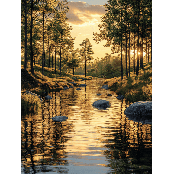 Sunset River Landscape Canvas Print/Wall Art， Suitable for Living Room， Bedroom， Office， Bathroom， and Hotel Decoration
