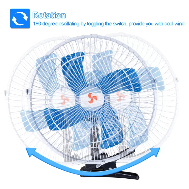Telimocy 180° Head 12 Volt Portable Car Mounted Oscillating Fan for Trucks, RVs, White/Blue