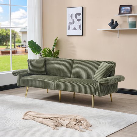 79 Corduroy Sofa Bed Foldable Double Sleeper with Adjustable Armrests & Backrest Compact for Small Spaces Living Room Green