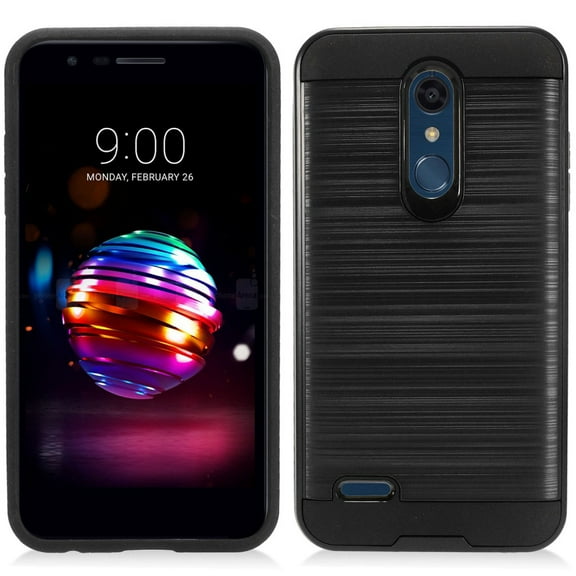 LG K30 / X410 / K10 2018 / MS425 [Brushed Metal Texture] Slim Fit Hybrid Armor [Shockproof] Lightweight TPU 2-Piece Cover Black