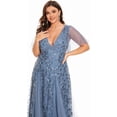 thumbnail image 3 of AURA Women's Plus Size Sequin Embroidered Formal Evening Gown V-Neck Sheer Short Sleeve A-Line Mother of Biride Dress, 3 of 7
